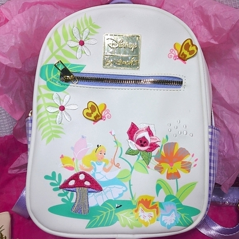 Disney Her Universe Alice In Wonderland Gingham BACKPACK Bag Embroidered NWT